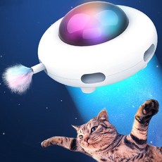 고양이 장난감 자동 깃털 티저 고양이 장난감 전기 ufo 고양이 턴테이블 장난감 3 속도 설정 자동 스티어링 usb 충전 고양이 티저 장난감, 하얀