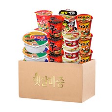 햇살마중 소컵라면 6종 (신라면65g+육개장86g+짜장범벅 70g+진라면매운맛65g+얼큰 너구리62g+튀김우동62g) 각 3개씩, 1세트