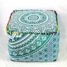 CRAFT KALA MAND &ala 명상 바닥 베개 사각 좌석 히피 장식 성인용 보헤미안 쿠션 거실 스로우 오토만 푸프 커버 (40.6x40.6x35.6cm(16x16x14인, Green Ombre