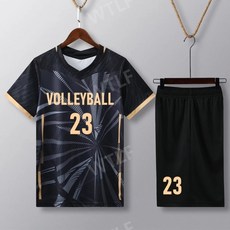 여자 배구팀 유니폼 남자 배구 클래식 프린팅 제작 짧은 소매 저지 세트 v넥 포켓 반바지, L-높이 160-165CM, 검은색