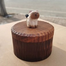 블랙 나무 향로 수제 인센스 엔틱 홀더 원형 레트로, 시암 고양이 캔, 1개