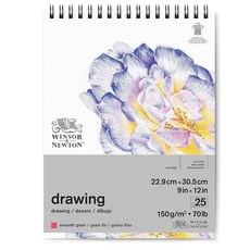 Winsor & Newton 클래식 드로잉 페이퍼 패드 45.7cm x 61cm(18인치 x 24인치) 25장 150gsm 유선 내추럴 화이트, 9" x 12", Smooth Grain