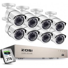 ZOSI 8CH 1080P PoE 홈 보안 카메라 시스템 아웃도어 2TB 하드 드레이비 H.265+ 8채널 5MP NVR 레코더 120ft Night Vision의, 단일옵션