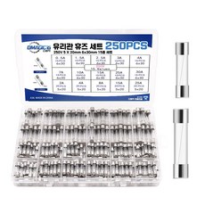 CAR FUSE 유리관휴즈 자동차퓨즈 15종 250pcs세트 20mm 30mm 차량비상용, 유리관휴즈(5X20/6x30mm)15종 세트, 250개