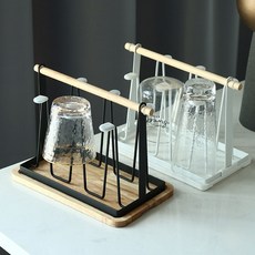 [리프] 네추럴 원목 스틸프레임 컵정리 컵꽂이 컵건조대 컵걸이(받침 미포함), 1개, 블랙