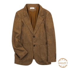 헤링본 해리스 트위드 베이직 싱글 울 테일러드 헌팅 자켓 빅사이즈