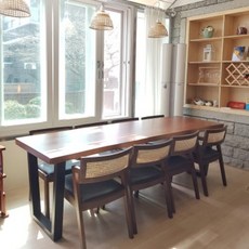 [텐바이텐] [뉴송 우드슬랩]스타벅스 테이블 통원목 일체형 철재 프레임 2400, 월넛,2400용 벤치