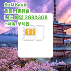 일본유심 소프트뱅크 로컬데이터 전용 유심칩, 4일 매일 2GB+저속무제한