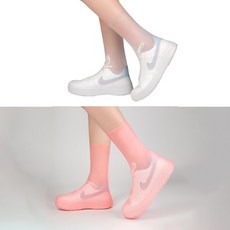신발 방수 커버 실리콘 장마철 레인슈즈 커버 낚시 여행 필수품 뉴타임즈, 화이트+핑크 (235~280mm)