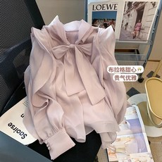 블라우스 레이스 여성 봄 가을 겨울 슬림 셔츠 독특 시크한 시폰 배 루즈한