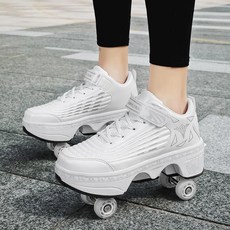 KOFUBOKE 4륜 힐리스 슈즈 변형 롤러스케이트 인비저블 휠 스니커즈 LED 개폐식 휠슈 내장 화이트 로우컷 클래식 상품 이미지