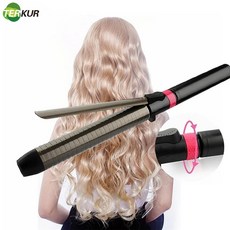 전기석 세라믹 Anti-scalding 절연 팁 Waver Maker 스타일링 도구가있는 전문 헤어 컬러 회전 컬링 언 완드, 19mm,