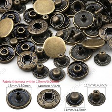 가죽 압력 스냅 패스너 금속 버튼 바느질 액세서리 의류 가방용 보톤 단추 10 15mm 팩당 20 세트, 20Sets, 831-Bronze, 1개