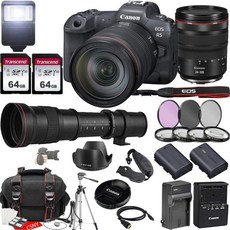 캐논 EOS R5 미러리스 카메라 RF 24-105mm f/4 L는 USM 렌즈 + 420-800mm f/8.3 HD 수동 망원 2X 64GB 메모리 후드 케이스 필터 삼각대, 캐논 EOS R5 미러리스 카메라, RF 24-105m