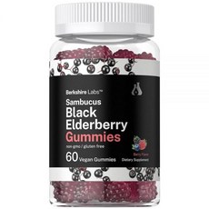 Berkshire Labs Horbaach Sambucus 블랙 엘더베리 젤리 | 60개 아연 및 비타민 C 함유 비건 GMO 프리 글루텐 프리 추출물 베리 맛 제작, Berkshire Labs Horbaach Sambuc, 1개, 60정