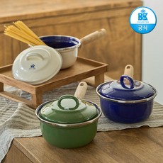 BK 비케이쿡웨어 더치오븐 편수 카본스틸 전골냄비 무수분냄비 법랑냄비 이유식냄비 16cm, 에메랄드그린