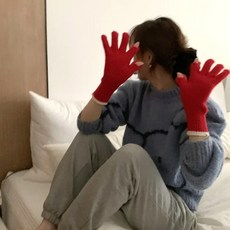 따뜻한 장갑 라이딩 학생 모직 커플 퓨어 스크린 컬러 두껍고 여성 스플릿 핑거 니트 겨울, 7, 1개