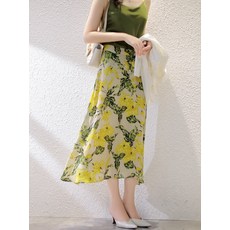 에이라인 미디 고품위 숏 주 들다 소유 유화그림 반 의 아트 풍정 크레이프드신 실크 플라워 프린트 A라인 여성