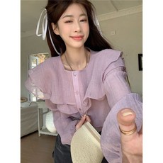 ANYOU 프렌치 디자인 느낌의 여성 긴팔 블라우스 여름 여성 블라우스