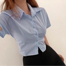 [비즈로그인] 여성 슬림핏 반팔 크롭 셔츠 3color