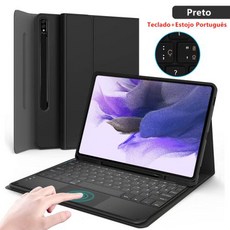 무선 블루투스 키보드 케이스 태블릿 커버 삼성 갤럭시 탭 S9 울트라 플러스 S7 S9 FE S8 플러스 울트라 S6 라이트 A8 용, S9 Plus 12.4 inch, Portuguese Black