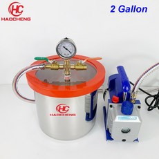 진공펌프 탈포기 진공 챔버 키트 스테인리스 스틸 탈기 25CFM 14Ls 220V 펌프 25cm x 20cm 2 Gal 8L, 1개