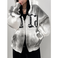 UNISEX/~77 기모 더티 페인팅 오버핏 후드 집업