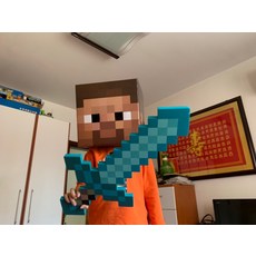 마인크래프트 움직이는 장난감 칼 변형 검 활 화살 곡괭이 무기 minecraft, 버블 다이아몬드 소드 + 스티브 카톤 헤드 기어 + mc 주변에 작은 스티커 보내기