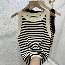 ST-2164 트렌디한 민소매 스트라이프 티셔츠