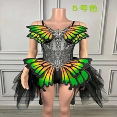 실버 크리스탈 컬러풀 스판덱스 바디수트 여성 생일 축하 파티 의상 공연 댄스 나비 날개 섹시한 무대