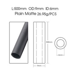 2 PCS 탄소 섬유 튜브 파이프 길이 500mm 직경 4mm 5mm 6mm 7mm 8mm 9mm RC 모델 비행기 드론 액세서리, 9x6 Plain Matte, 1개
