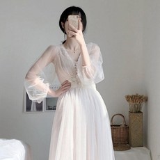 여성 봄 여름 오간자 롱 씨스루 하객 롱 주름 원피스