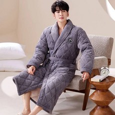 샤워가운 샤워로브 신혼 커플 남성용 럭셔리 격자 무늬 솔리드 목욕 가운 두꺼운 산호 양털 따뜻한 나이트 양면 포켓 샤워 3 레이어 겨울, L, 7, 1개