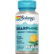 Solaray SharpMind Energy 솔라레이 월도 뿌리 줄기 추출물 300mg 홍경천 100mg 발효 동충하초 버섯 함유 30정, 1개, 30개