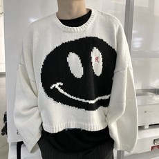 라프시몬스RAF 20SS 스마일 니트 블랙&화이트 투톤 보온 루즈핏 셔츠
