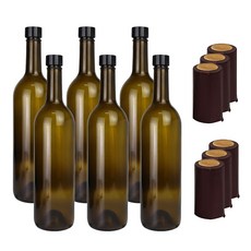 가인글로벌 와인750 갈색병 + 스탬핑 숏캡 블랙 + 탑씰 진자주, 6세트, 750ml