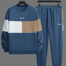 에버모스트 남성 컬러블록 의상 2pcs 크루넥 긴팔 맨투맨 조거 세트
