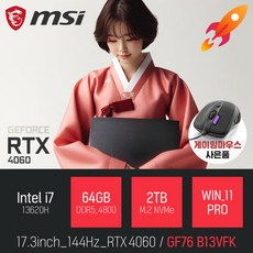 MSI Sword GF76 B13VFK 인텔 13세대 i7-13620H RTX4060 [사은품증정], 블랙, 2TB, 64GB, WIN11 Pro