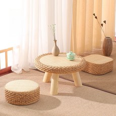 티 테이블 등나무 좌식 다다미 의자 세트 원형 작은 협탁 가정용 인테리어, 통나무 커피테이블+정사각형스툴2개
