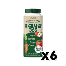 비락 유기농 야채사랑365 190ml x 6개