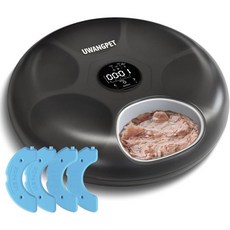 UWANGPET 4개의 아이스팩이 있는 무선 자동 고양이 공급기 6칸 급지 트레이 충전식 대용량 배터리 타이머 고양이와 작은 개를 위한 블랙 Q753229, 1개