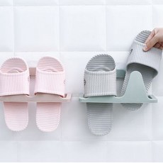 [1+1] 벽부착 슬리퍼 거치대 실내화 걸이 2color, 핑크+블루그레이