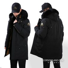 무스너클 남성 금장 로고 폭스퍼 스태그 레이크 스틸링 네이비 패딩 M39MP261G 402
