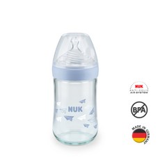 누크 네이처센스 유리젖병 240ml (S2-M젖꼭지 포함) 블루, 1개