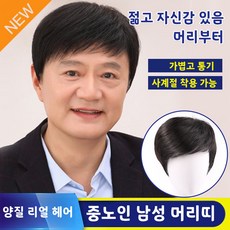 비즈니스 남성 단발 가발 풀오버 내추럴 리얼 헤어스타일 중장년남 가발 풀커버, 블랙, 1개 - 남자인모통가발