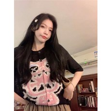 여성 대형 스타일 디자인 니트 카디건 탑 여름 느슨한 반팔 티셔츠