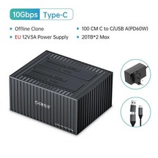 ORICO 듀얼 베이 도킹 스테이션 C타입 케이블 UASP 컨테이너 디자인 10Gbps 2.5 HDD 12V 3A 전원, 03 10G BPS, 한개옵션1