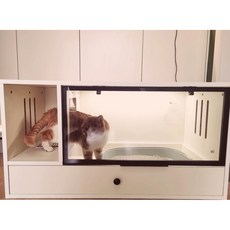 고양이 원목화장실 정리함대형 캐비닛 LED 조명 해먹 숨숨집 사막화방지 우드 냄새방지, 1개