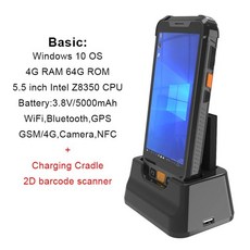 바코드스캐너 무선바코드스캐너 qr바코드스캐너 5.5 인치 견고한 핸드 헬드 윈도우 10 OS 터치 스크린 PDA 바코드 스캐너 산업용 와이파이, 2D N3680 Cradle_UK
