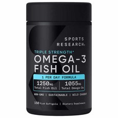 스포츠리서치 트리플 스트렝스 오메가-3 피쉬 오일 1250mg 소프트젤, 150정, 1개